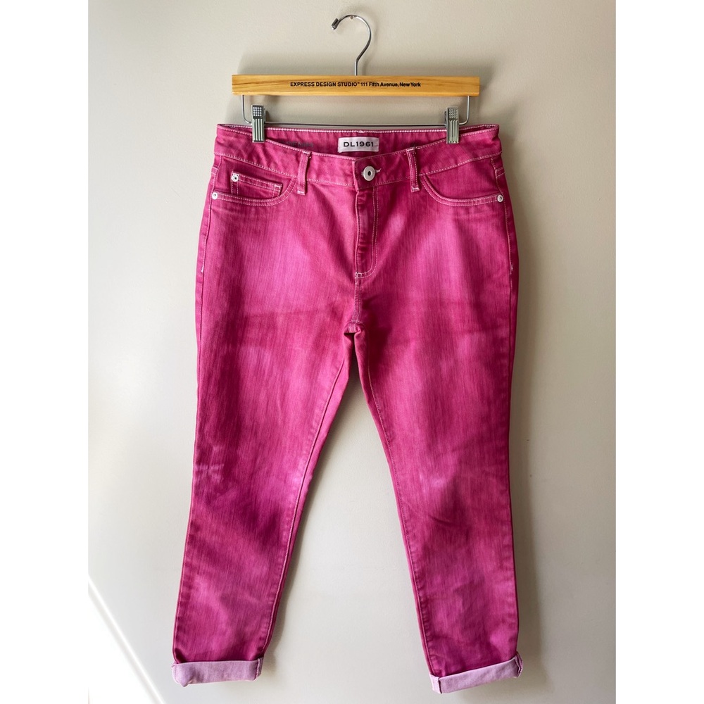 DL1969 Florence Instasculpt Ankle Jeans Mid Rise Skinny Tie Dye Pink Size 31